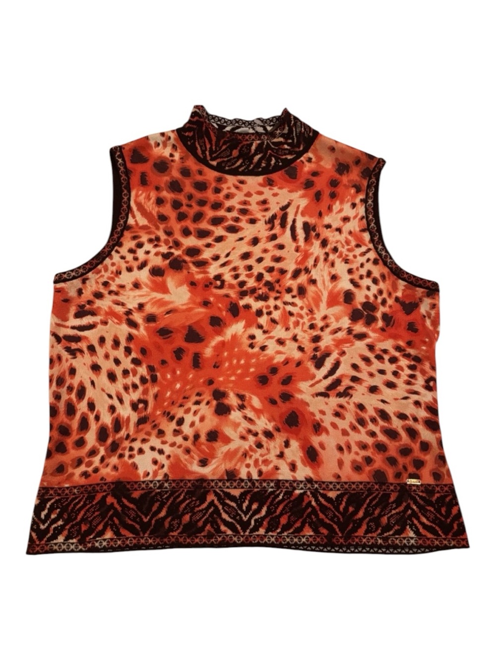 NWT St John Sport Brown Orange Beige Exotic Animal Print Sleeveless Top Sz L